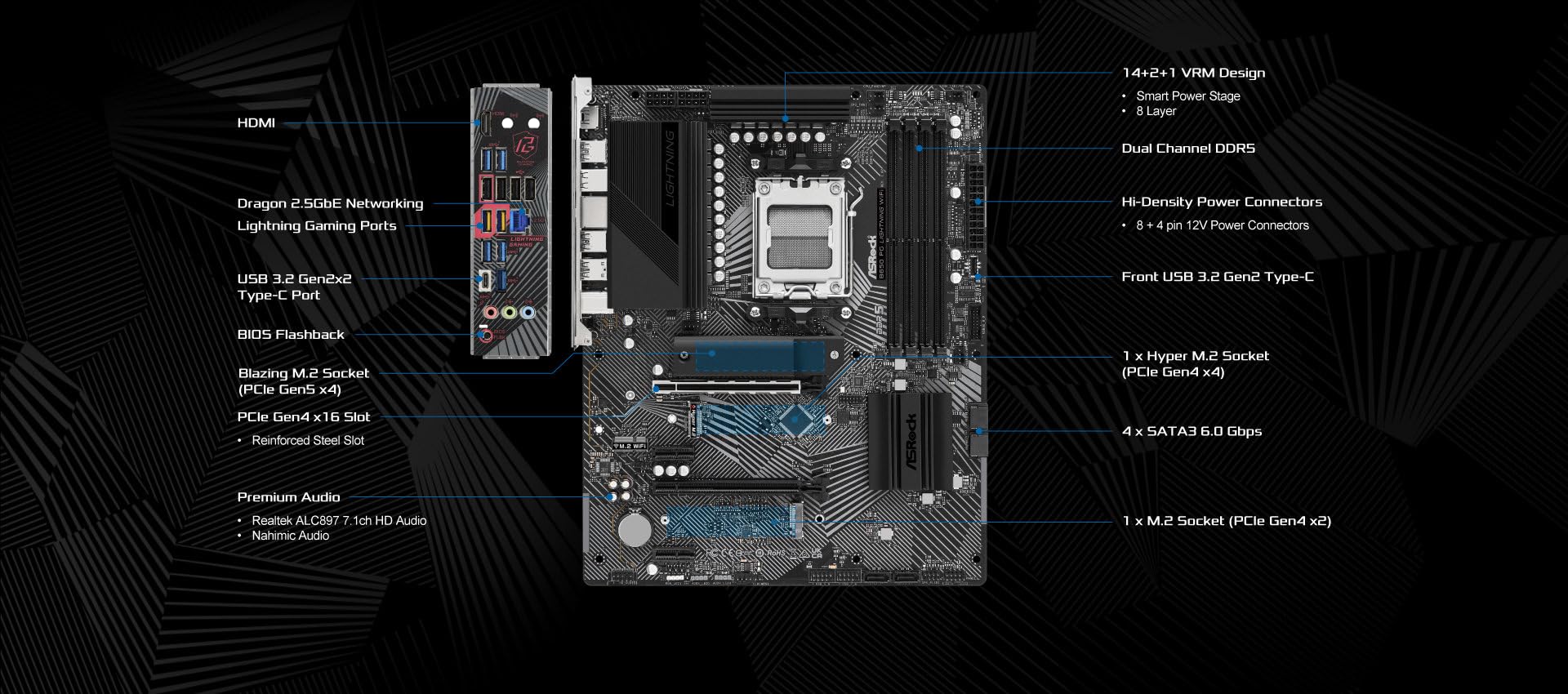 asrock-b650-pg-lightning-am5-atx-mainboard-ddr5-hdmi image 2